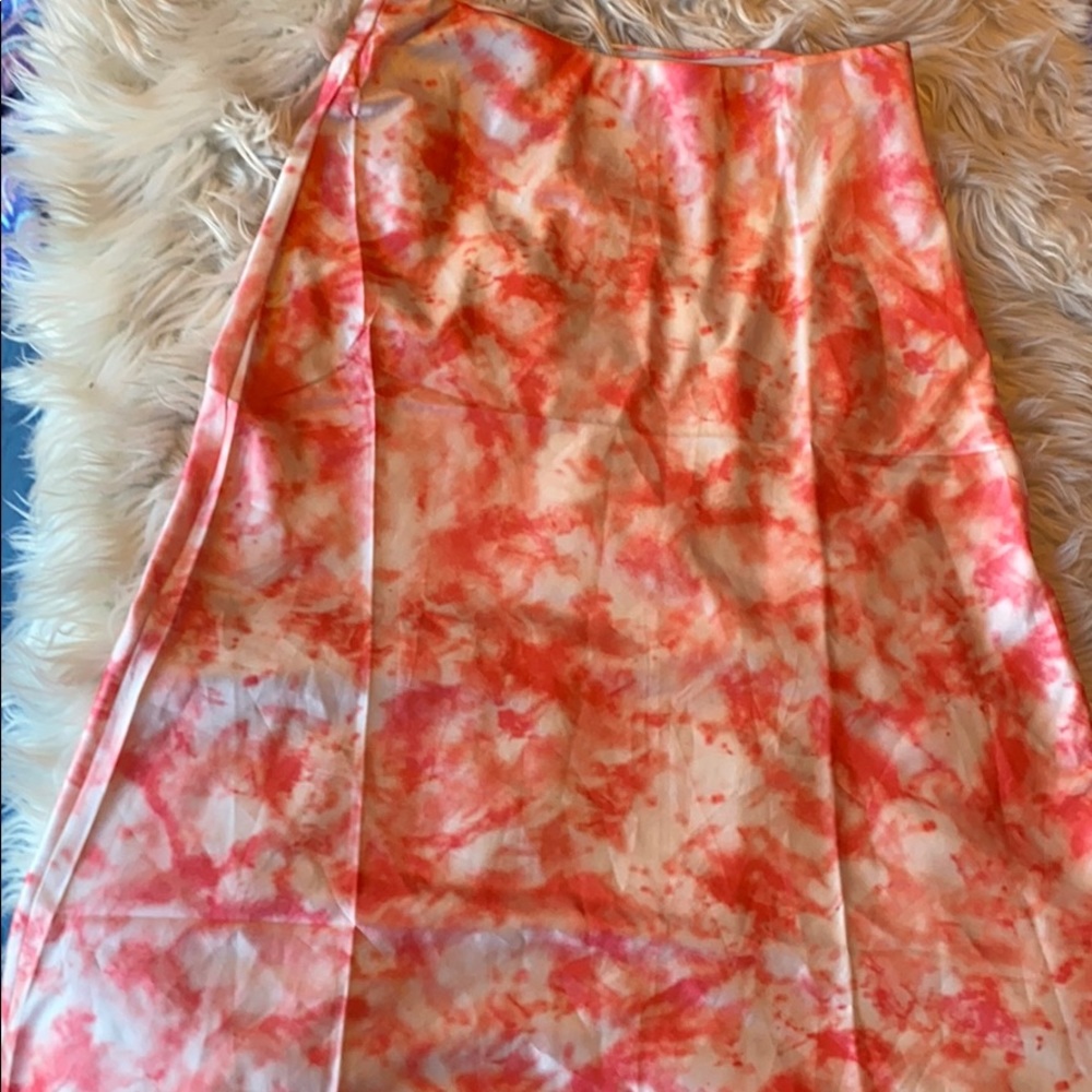 Pink and white silky skirt